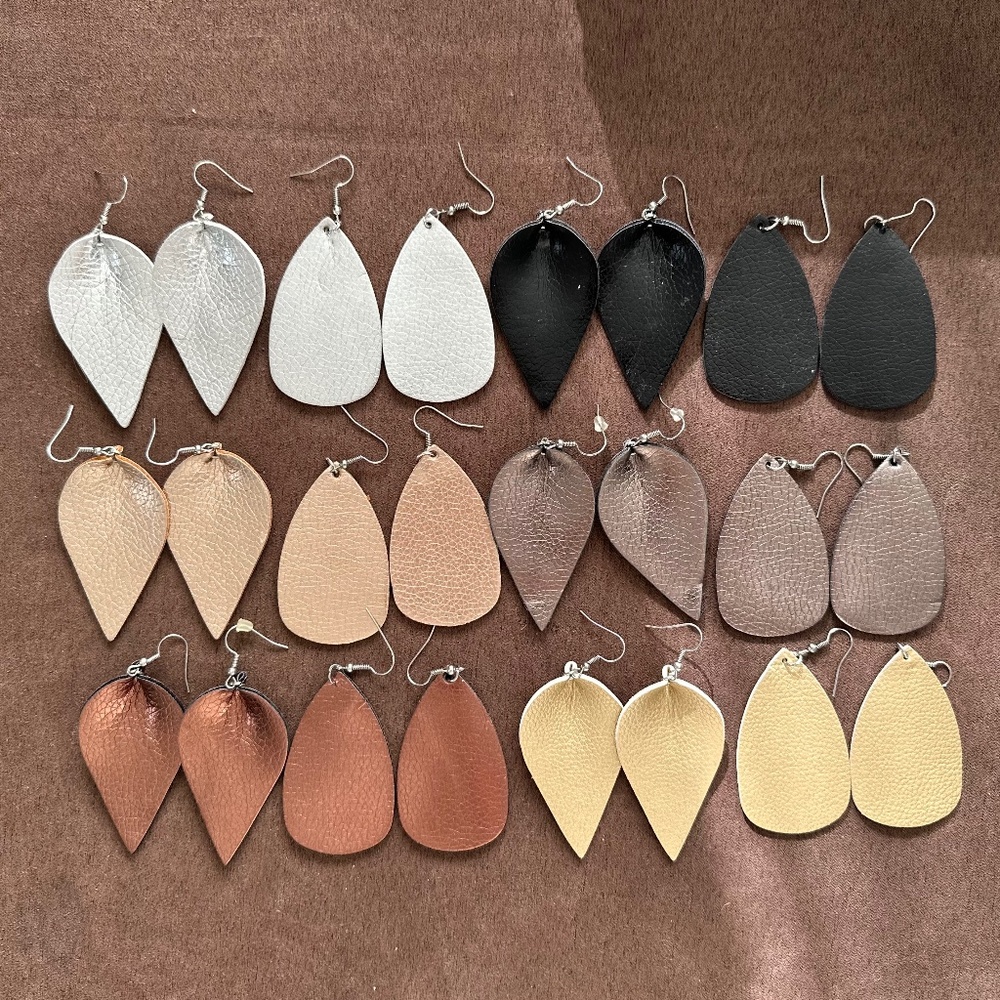 Faux Leather Petal Leaf Dangle Earrings Set